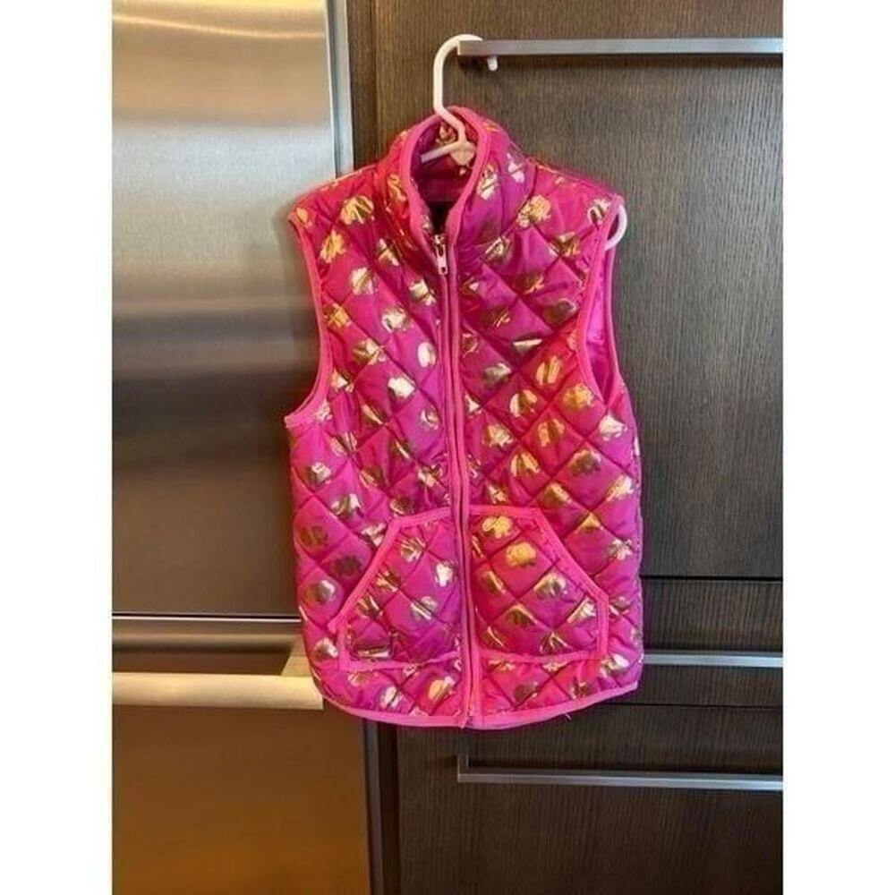 Simply‎ Southern Hot Pink with gold elephants puffer vest girl size large